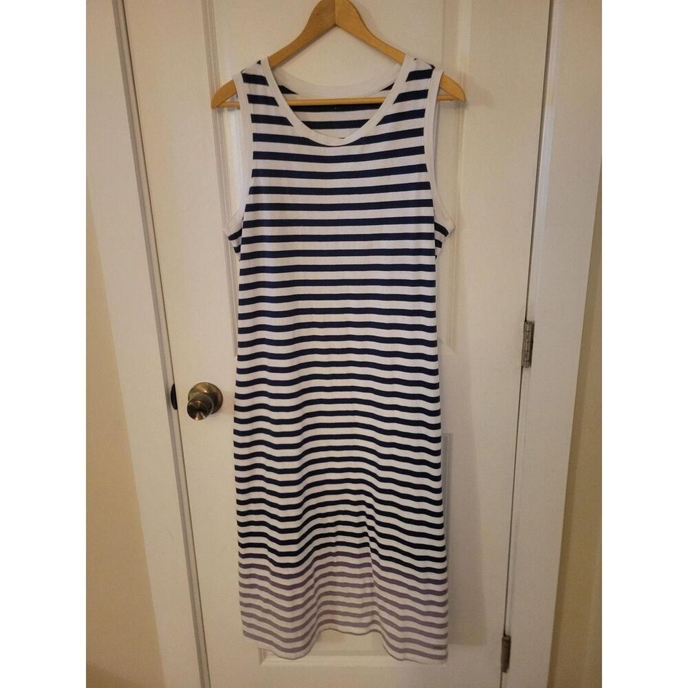 Coastal Beachy Surf Classic Nautica Blue and White Striped Tank Dress Sz L